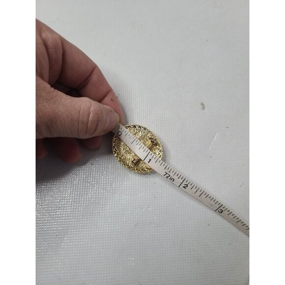 Vintage Floral Cameo Brooch Pin Porcelain Victorian Style Gold Tone Frame Oval - Picture 4 of 4